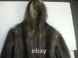 Full Length Canadian Raccoon Fur Coat With Hood, Large Sized, Used Nice Cond