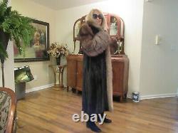 Full Length Mink Coat With Crystal Fox Tuxedo And Sleeves Directional Size Large