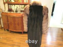 Full Length Mink Coat With Crystal Fox Tuxedo And Sleeves Directional Size Large