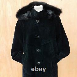 Full length Coat Real Suede Leather with detachable hood Fully lined Size Large