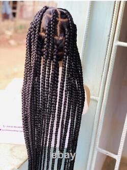 Full transparent lace wig Jumbo Large Knotless Braid Wig Knee Length 60 Black