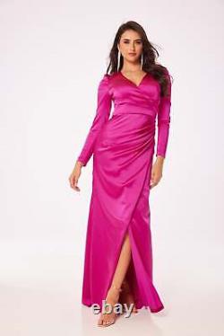 Fuschia Long Sleeve Side Slit Maxi Dress