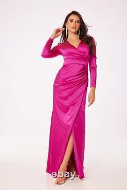 Fuschia Long Sleeve Side Slit Maxi Dress