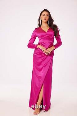 Fuschia Long Sleeve Side Slit Maxi Dress