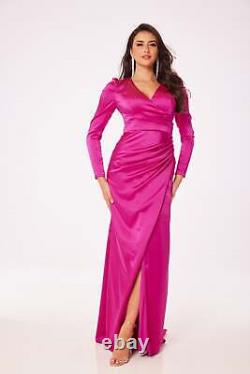 Fuschia Long Sleeve Side Slit Maxi Dress