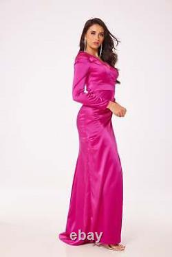 Fuschia Long Sleeve Side Slit Maxi Dress