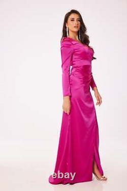 Fuschia Long Sleeve Side Slit Maxi Dress