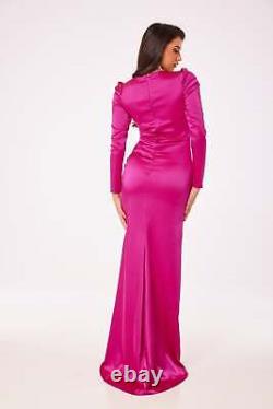 Fuschia Long Sleeve Side Slit Maxi Dress