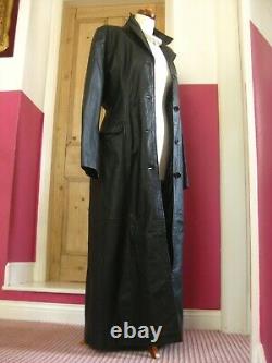 GAPELLE black full length leather TRENCH COAT 16 14 12 steampunk goth duster