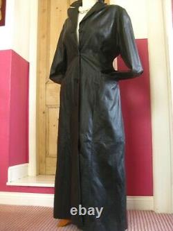 GAPELLE black full length leather TRENCH COAT 16 14 12 steampunk goth duster