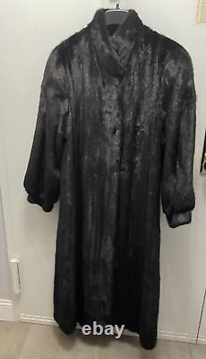 GLAMOUROUS FULL LENGTH Ranch Mink Fur Coat Size Large 12 14 VG Cond ALMOST BLACK