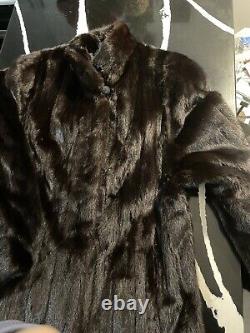 GLAMOUROUS FULL LENGTH Ranch Mink Fur Coat Size Large 12 14 VG Cond ALMOST BLACK