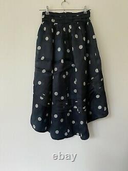 Ganni Navy Silk Midi Polka-Dot Skirt With Asymmetric Hemline. EU36/UK10