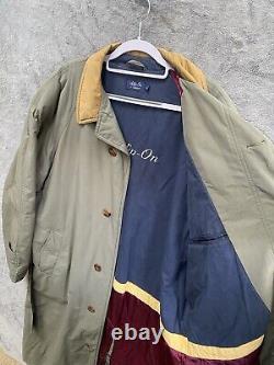 Gant Coat Mens Large The Slip On Khaki Green Trench Jacket Full Length Warm