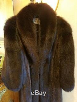 Genuine Mahogany Mink Fur Coat Full Length Long Hair Fox Collar & Sleeves 12 Lrg