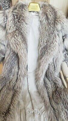 Genuine Real Norwegian Platinum Fox Fur Coat Full Length Chicago Furrier L/XL 12