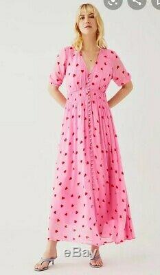 Ghost Valentina Pink Maxi Love Heart Dress Large (14) RRP £185