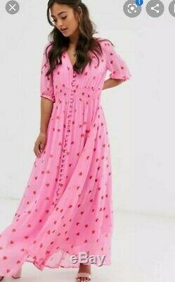 Ghost Valentina Pink Maxi Love Heart Dress Large (14) RRP £185
