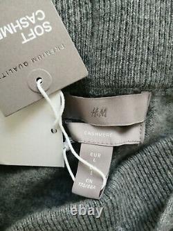 H&M PREMIUM SET 100% CASHMERE Fine Knit Joggers Trousers AND Jumper Grey L BNWT