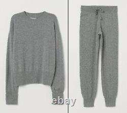 H&M PREMIUM SET 100% CASHMERE Fine Knit Joggers Trousers AND Jumper Grey L BNWT