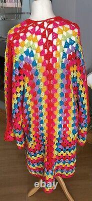 Handmade Granny Square Rainbow? Full Length Cardigan Hippy Boho Retro Vintage