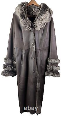 Harlin Sheepskin Shearling Coat XL Large Full Length Jacket Brown, Fur Collar