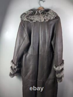 Harlin Sheepskin Shearling Coat XL Large Full Length Jacket Brown, Fur Collar