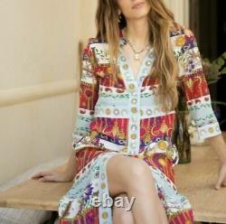 Hayley Menzies PURE SILK long Maxi Shirt Dress Size LARGE NEW Stunning