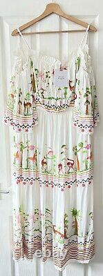 Hayley Menzies White Utopia Floral Animal Maxi Dress L Large New