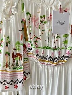 Hayley Menzies White Utopia Floral Animal Maxi Dress L Large New