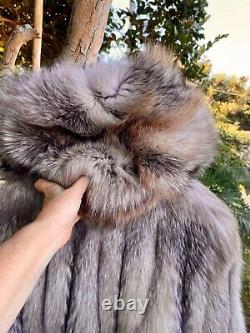 Headturning Crystal Fox Full Length Hooded Fur Coat Beauty From Canada 10-12