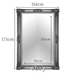 Hilton XL Extra Large Ornate Frame Leaner Wall Mirror Antique Silver 175 x 114cm