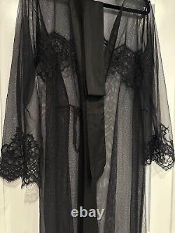 Honey Birdette JESSICA? Black Floral Full Length Sleep Robe Large