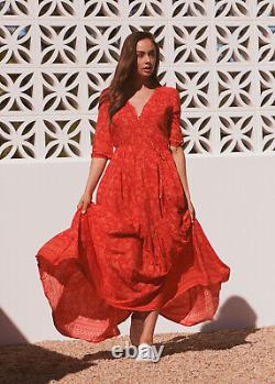 JAASE L/14-16 UK (CH 57cm) Fabulous RED Buttoned Belted Floral FLARED MAXI Dress