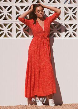 JAASE L/14-16 UK (CH 57cm) Fabulous RED Buttoned Belted Floral FLARED MAXI Dress