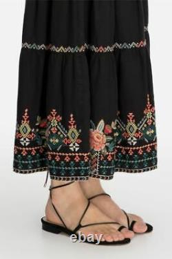 Johnny Was Chandra Women's Skirt Large L Black Embroidered Linen Tiered Maxi