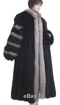 LKNW! Large! Magnificent Black Fox WithSilver Fox Fur Full-Length Coat