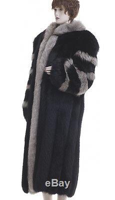 LKNW! Large! Magnificent Black Fox WithSilver Fox Fur Full-Length Coat