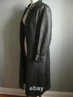 LONG LEATHER TRENCH COAT 14 12 steampunk goth duster soft belt Black full length