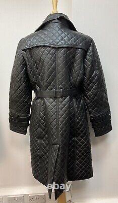 Ladies Black Full Length Leather Coat. Large