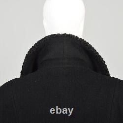 Large 1980s Black Wool Cashmere Coat Fur Trim Full Length Heavy Winter Overcoat