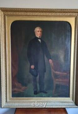 Large Antique 19th C Oil On Canvas Full Length Portrait Gentleman in black