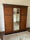 Large Antique Edwardian Wooden Wardrobe With Full Length Mirror