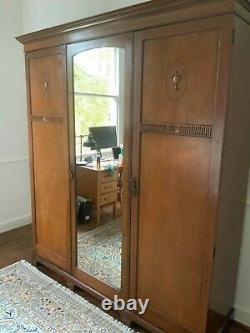 Large Antique Edwardian Wooden Wardrobe with Full Length Mirror