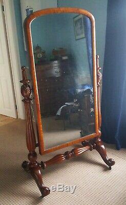 Large Antique William 1V Mahogany Cheval Dressing Full Length Mirror