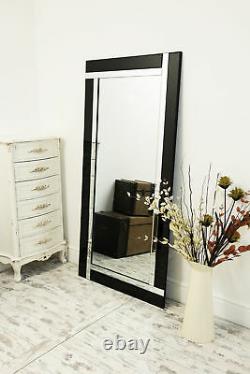 Large Black and Silver Full Length Bevelled Wall Mirror 5Ft9 X 2Ft9 174cm X 85cm