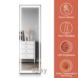 Large Dressing Full Length Mirror with LED Light Floor Standing or Wall Mounted