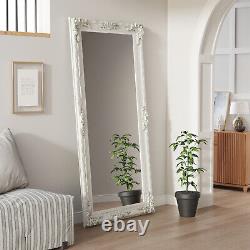 Large Full Length Mirror Antique Ornate Wall Leaner Mirror Carved Framed White