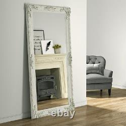 Large Full Length Mirror Antique Ornate Wall Leaner Mirror Carved Framed White