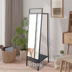 Large Full Length Mirror with Storage Rack Floor Standing Dressing Makeup Mirror